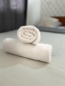 eine Rolle weiße Handtücher auf einer Theke in der Unterkunft Charmant studio proche Disneyland Paris in Bussy-Saint-Georges