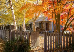 a wooden fence in front of a house with trees at 1860 Luxury Accommodation in Beechworth +7 photos