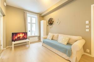 奥斯陆Modern Central 4 guestsComfortable Bed Sofa Bed的配有沙发和平板电视的客厅