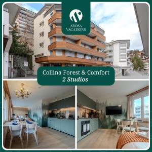 uma colagem de imagens de um edifício em 2 Design-Studios im Zentrum by Arosa Vacations em Arosa