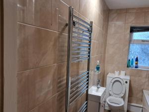 a bathroom with a toilet and a sink at Cosy 2 Bedroom Luxury House in Wednesbury +26 photos
