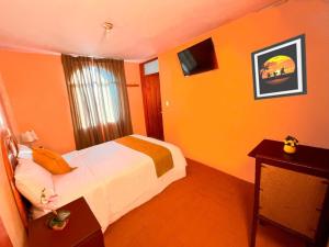 Un televizor și/sau centru de divertisment la Hostal El Pino