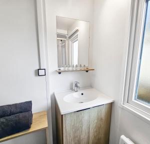 a bathroom with a sink and a mirror at L'horizon du bonheur in Litteau +22 photos