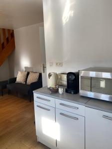 een keuken met een aanrecht met een magnetron bij Le Duplex Cosy in Orléans