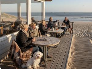 a group of people sitting at tables on the beach at Multi-bedroom Stay, 9 Rooms Near Beach in Zoutelande +33 photos