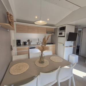 Η κουζίνα ή μικρή κουζίνα στο L'Azura Mobil Home à 150m de la Plage Parc Aquatique Camping 5 étoiles