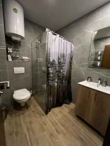 a bathroom with a shower and a toilet and a sink at Jasmin President Kop in Kopaonik