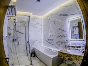 ein Badezimmer mit Dusche, Badewanne und Waschbecken in der Unterkunft Adisson Hotel Baku in Baku + 22 Fotos