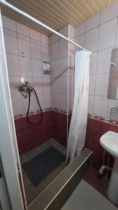 un baño con ducha y lavabo en Studio - city center, en Chişinău
