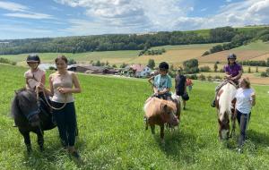un gruppo di persone a cavallo in un campo di Ferienhof Henn a Tauberrettersheim