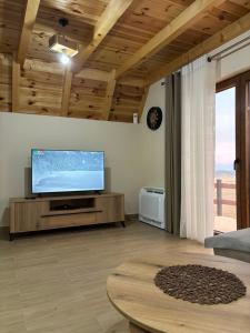 a living room with a large flat screen tv at Durmitor Horizons in Žabljak