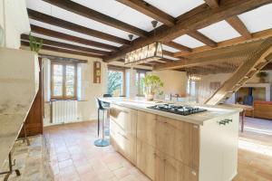 a kitchen with a stove top island in a room at Gite La Ferme En Sud Charente in Montboyer