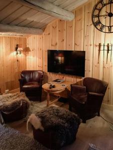 TV a/nebo společenská místnost v ubytování Modern Log Cabin By Hardangervidda
