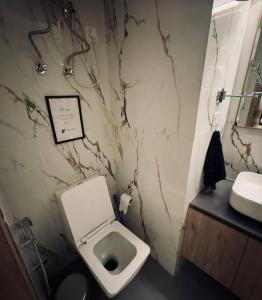a bathroom with a white toilet and a sink at Omaxe trade centre alpha 2 in Greater Noida