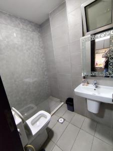 a bathroom with a toilet and a sink and a mirror at Gentle Breeze Studio 2 in Amman +49 photos