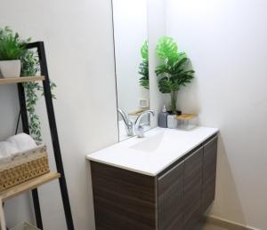 a bathroom with a sink and a mirror at Suite Golan in Neot Golan +7 photos