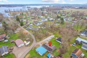 an aerial view of a small village with a house at Corporate Cottage on Circle in Thornville