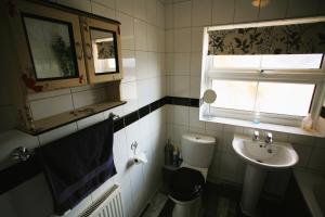 Un baño con lavabo, inodoro y ventana. en Spacious Annexe in central Colchester, en Lexden 13 fotos más