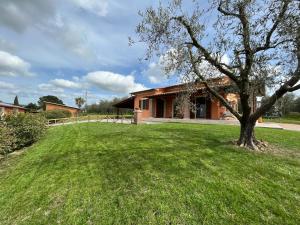 a house with a green lawn in front of it at Agriturismo Galeazzi in Marsiliana