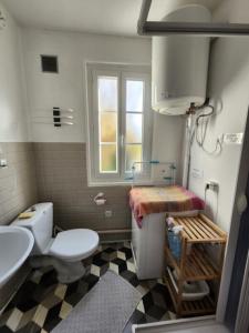 a bathroom with a white toilet and a sink at Logement sympas à Saintes in Saintes