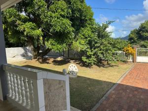 a fence in front of a yard with a tree at Villa Valey, spacious and authentic in Le Lamentin