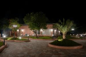 un bâtiment avec un palmier dans une cour la nuit dans l'établissement Wild Forest, à Sasan Gir