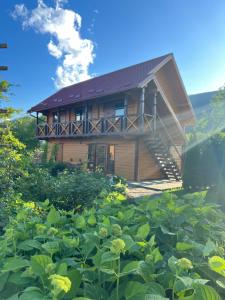 a house in the middle of a field of plants at Котедж "У Бойка" in Mykulychyn