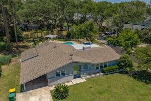 an overhead view of a house with a roof at Sweetpeas Cottage in Jekyll Island