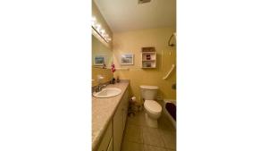 a bathroom with a toilet and a sink at Island Pines in Jekyll Island +9 photos