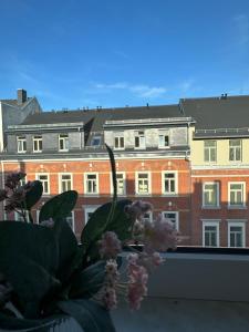 a view of a building from a window with a plant at 64qm für 3 Personen in Niederdorla