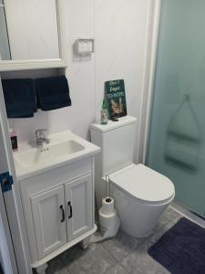 a bathroom with a toilet and a sink and a book at Mackenzie Motels in Fairlie +93 photos