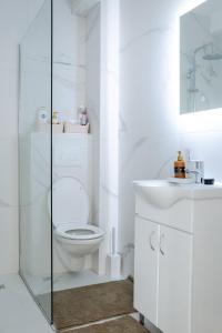 ein weißes Badezimmer mit Toilette und Waschbecken in der Unterkunft LALA & DAUGHTERS Apartment in Vrnjačka Banja