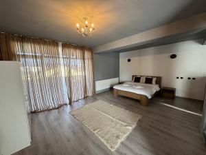 a bedroom with a bed and a large window at Casablanca Residence B in Cârcea +22 photos