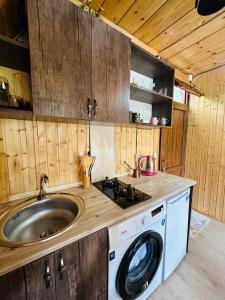 uma cozinha com pia e máquina de lavar em warm house - sunrise merisi em Merisi mais 19 fotografias