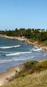 a beach with the ocean and a bird in the water at Espaço para Eventos e Temporadas em in Paracuru