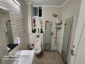 ein Badezimmer mit Toilette, Dusche und Waschbecken in der Unterkunft דירה לאירוח בכרמיאל מלון in Karmi’el