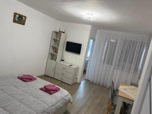 Postel nebo postele na pokoji v ubytování Garsonieră Craiova + 4 fotografie