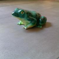 une petite figurine de grenouille assise sur le sol dans l'établissement The Frog's Hideaway, à Bologne