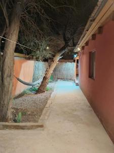 an alley with a tree and a wall at Hostal Ribera de Quitor in San Pedro de Atacama