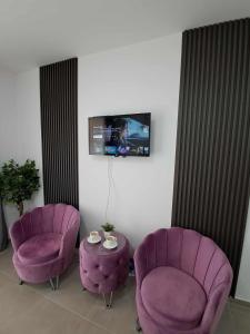 Μια τηλεόραση ή/και κέντρο ψυχαγωγίας στο Water's Edge Apartment Ohrid