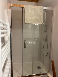 eine Dusche im Bad mit einer Duschkabine aus Glas in der Unterkunft Appartement au pied des pistes in Forest des Baniols + 6 Fotos