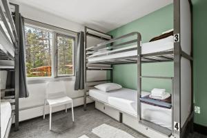 um dormitório com beliches e uma janela em HI Lake Louise Alpine Centre - Hostel em Lake Louise