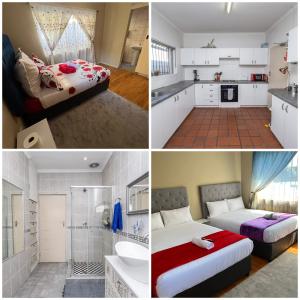 a collage of four pictures of a bedroom and a bathroom at Ridah's Accomodation in Bellville