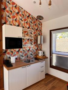 多尔切阿夸Il Nido - Guest house的带水槽和窗户的厨房