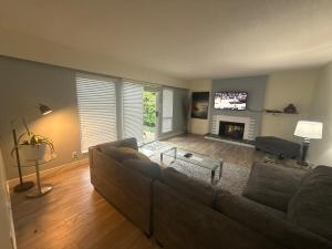 a living room with a couch and a fireplace at The Sunshine Haven in Delta