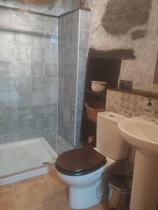 a bathroom with a toilet and a sink and a tub at Rincón del Bierzo in Borrenes