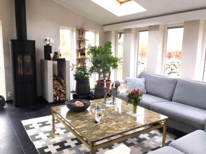 a living room with a couch and a coffee table at 4 star holiday home in SÖLVESBORG in Falkvik