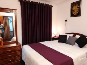 a bedroom with a large bed and a mirror at Penthouse Bandarawela in Bandarawela