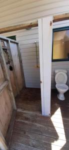 a bathroom with a toilet inside of a house at Hosts on the Coast Titoki Palms in Matarangi