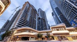 a group of tall buildings in a city at F-TOWN Fangtang Hotel (Shenzhen Longgang Tian'an Digital City Huanggekeng Subway Station) in Qinglinjing
